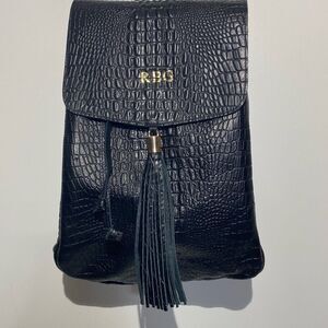 Black Croc Embossed Leather RBG Monogram Tassel Backpack‎ Gold Hardware